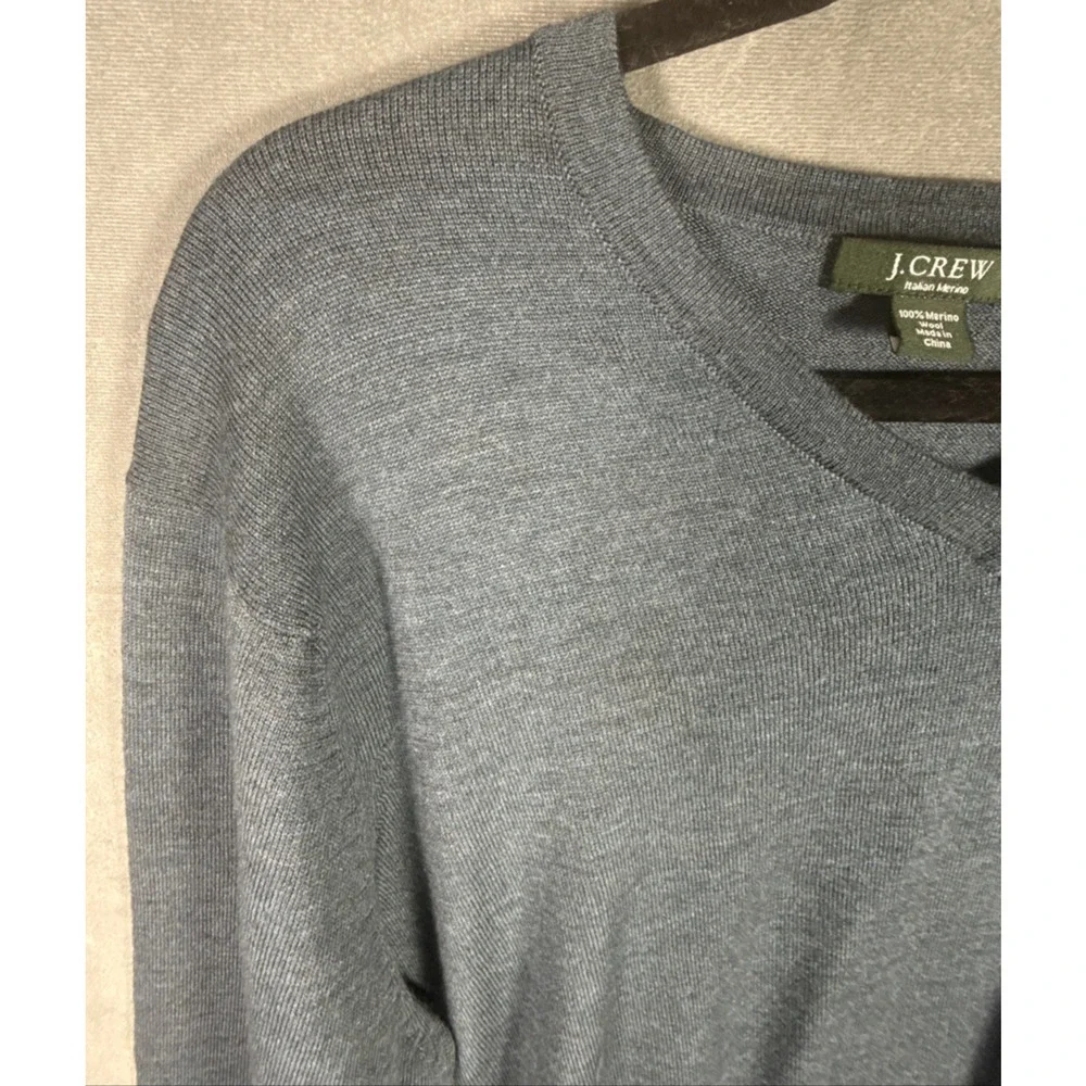 J.Crew Mens XL 100% Merino Wool V-Neck Sweater Teal Blue Extra Large Pullover‎